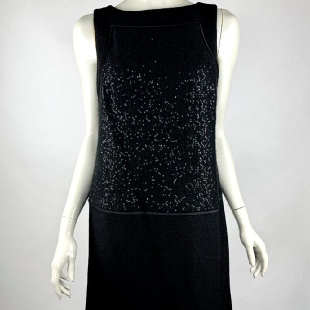 Ann Taylor Wool Sequin Shift Dress Women 8 NWT Sleeveless Lined Boat neck Black